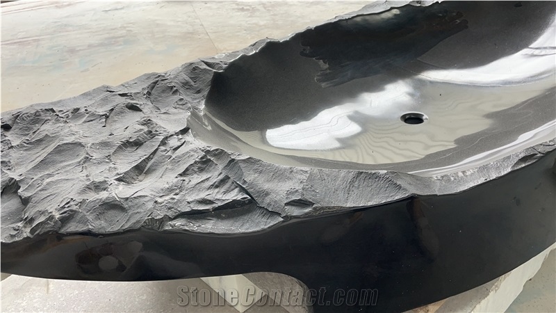Black Granite Pedestal Moon Shaped Sink For Outdoor Use