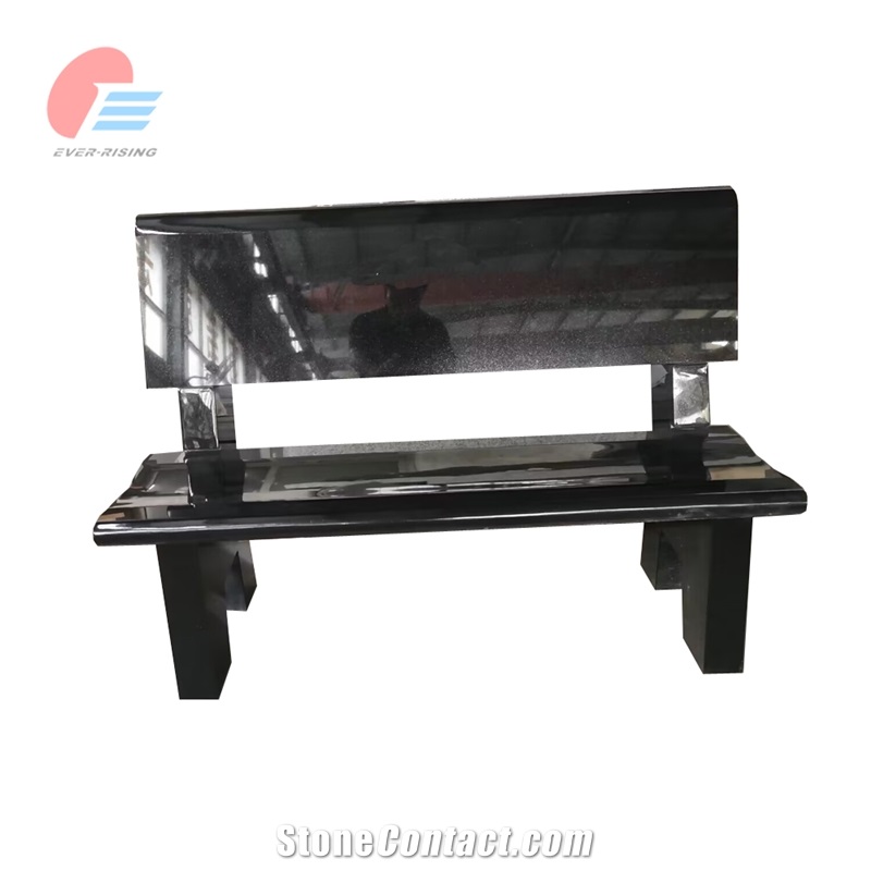 Black Granite Polished Park Bench Seat With Recesses