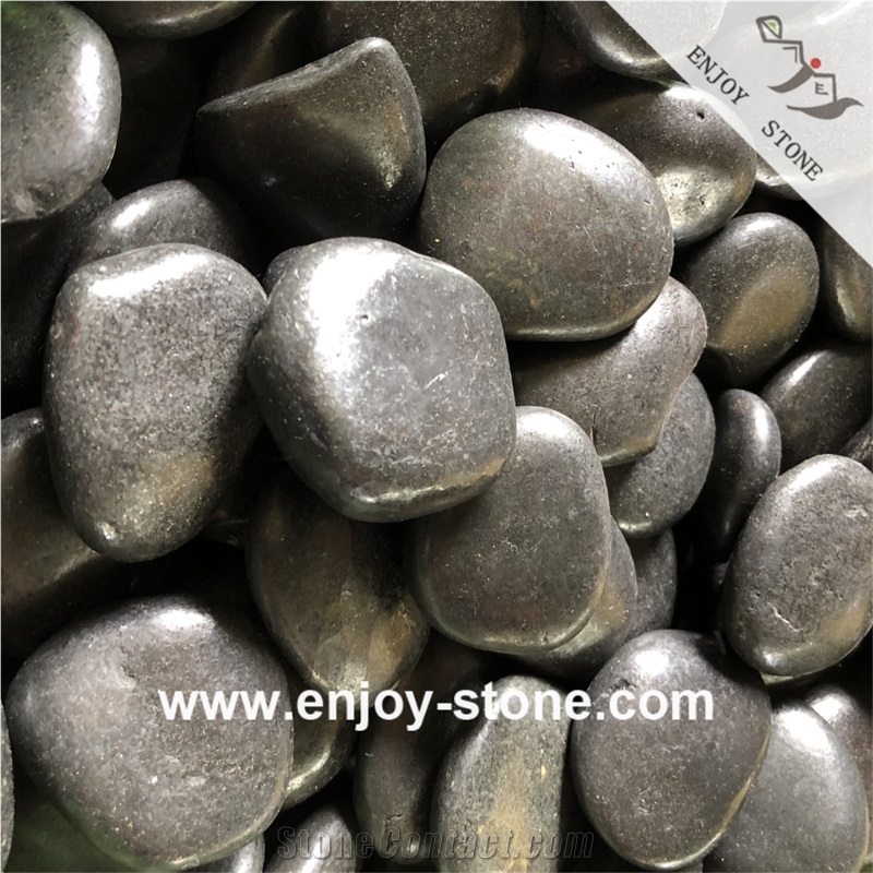 Polished Mixed Size Black Pebble Stone For Walkway/Road