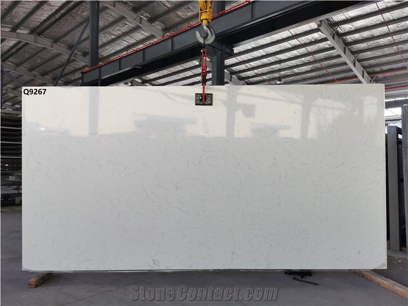 Artificial Carrara White Quartz Stone Slabs Vietnam Factory