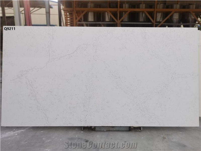 Calacatta White Quartz Stone Slab Fabricated In Vietnam