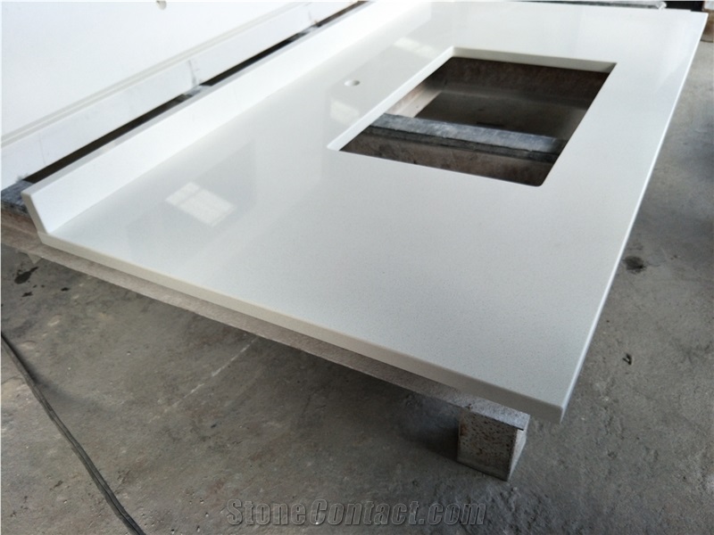 White Quartz Stone Prefab Kitchen Countertop Ship From VN