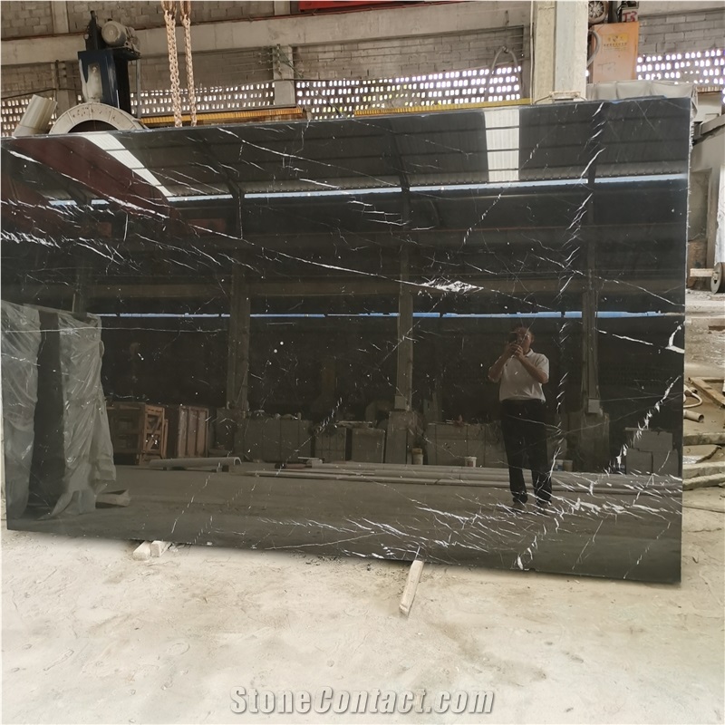 18Mm Thick Nero Marquina Slab Black Marble With White Veins