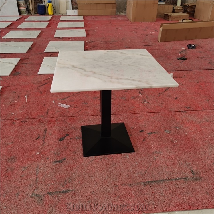 White Marble Grey Vein Table Top Design Restaurant Tabletops
