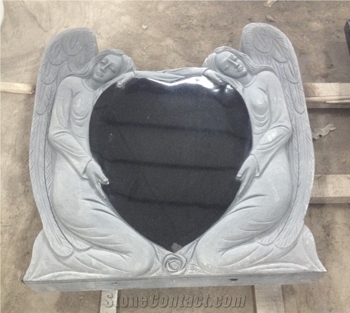 Heart Style Shanxi Black Granite Tombstone