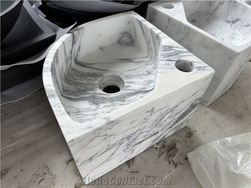 Calacatta Marble Small Corner Wall Mount Bathroom Sink