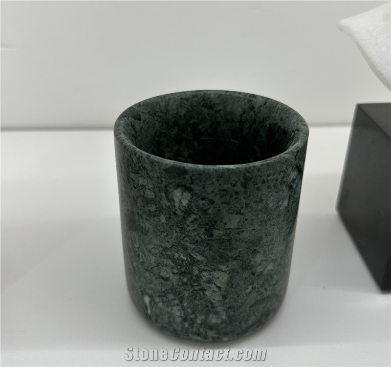 Dark Green Marble Cylinder Candle Holder