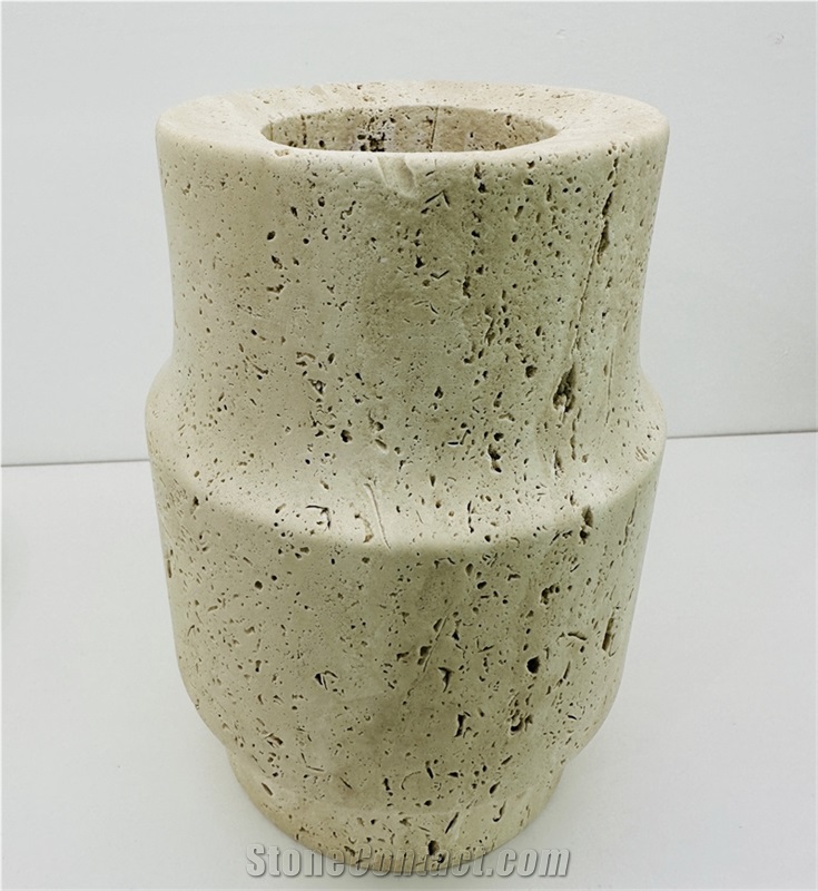 Minimalist  Beige Travertine Vase Home Decorative Vase