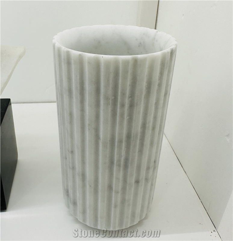 Minimalist White Marble Fluted Vase Home Decor Products