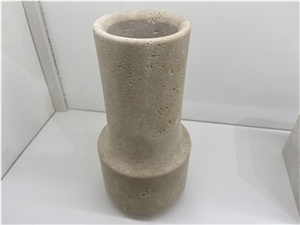 Vintage Beige Travertine Vase Home Decorative Vase