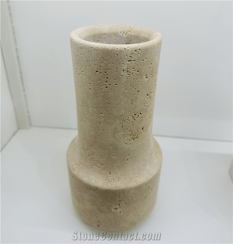 Vintage Beige Travertine Vase Home Decorative Vase