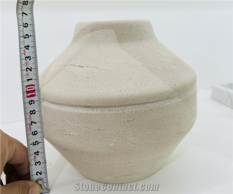 Vintage Off-White Sandstone Planter Vases For Home Decor