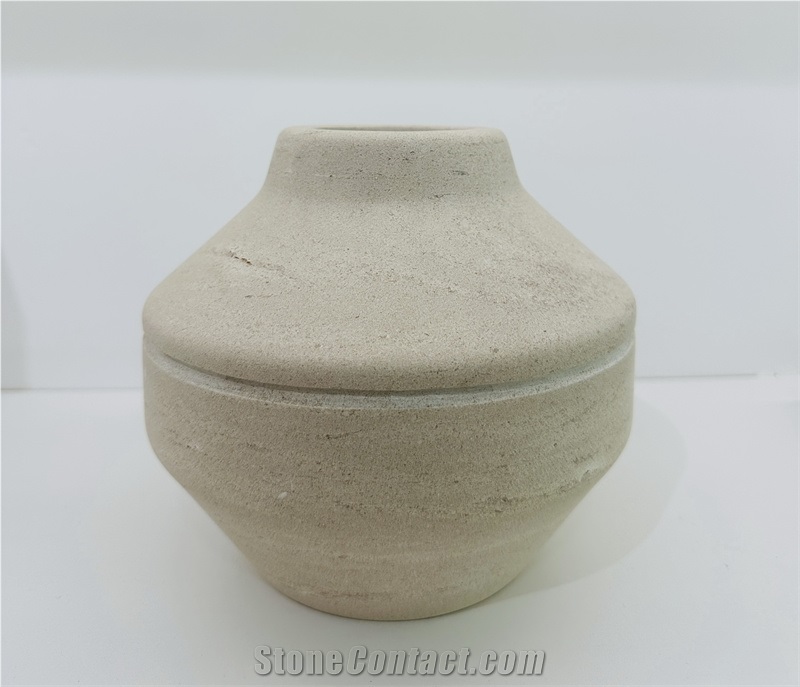 Vintage Off-White Sandstone Planter Vases For Home Decor