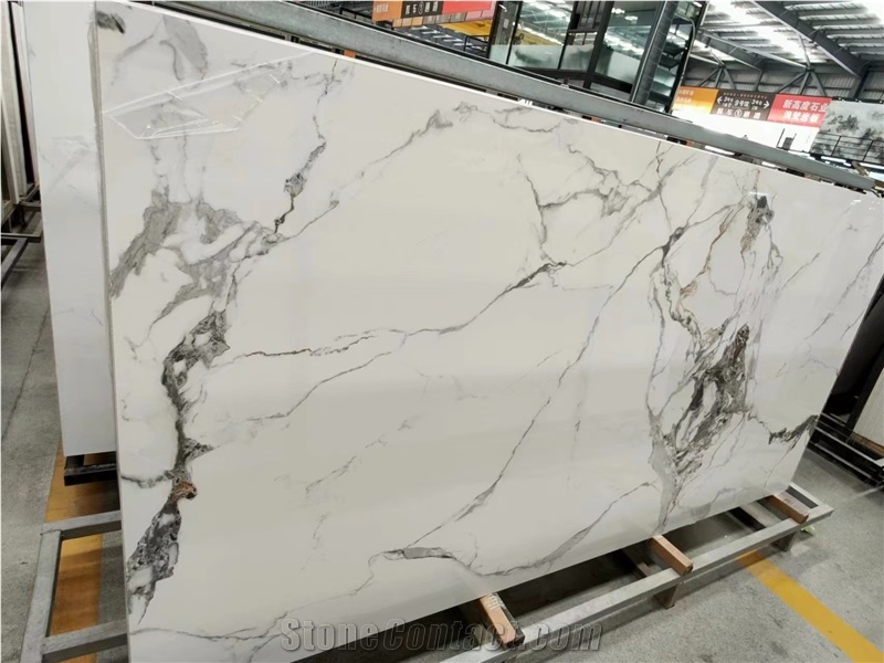 White Marble Vein Sintered Stone Slabs Wall Floor Tile Use