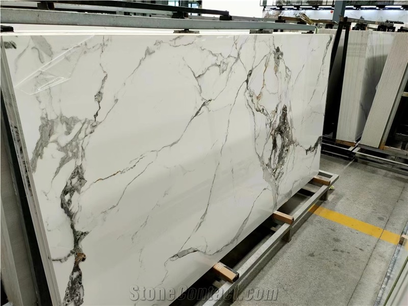 White Marble Vein Sintered Stone Slabs Wall Floor Tile Use