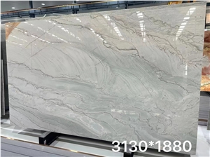Super White Quartzite Fantasy Eternity Big Slab Bookmatched