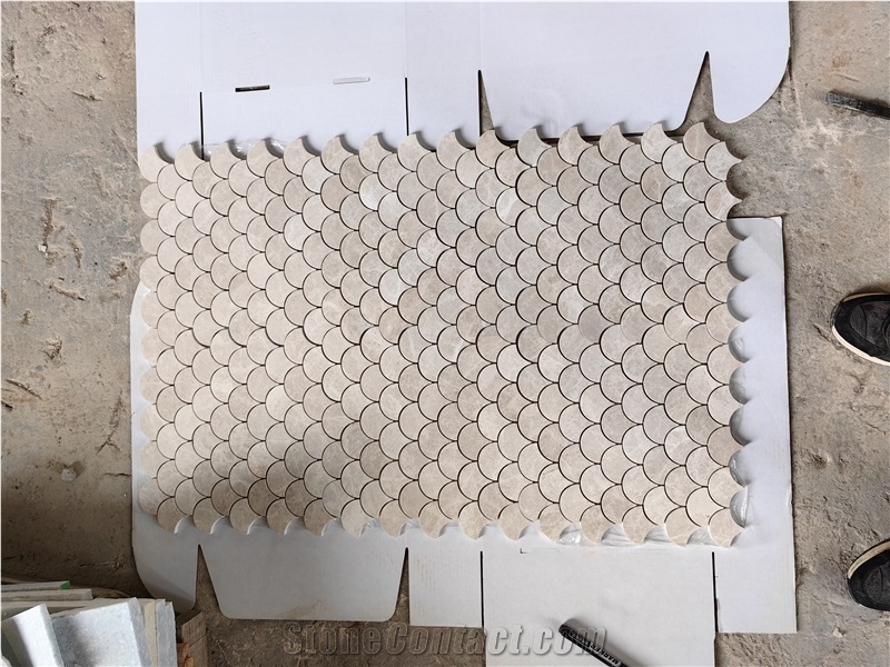 Fish Scale Beige Marble Mosaic Tiles