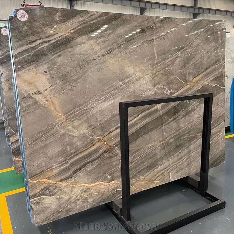 Grey Marble With Gold Veins Polished Marble Slabs
