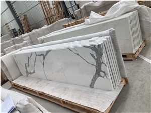Calacatta Marble Look Quartz Stone Kitchen Countertops