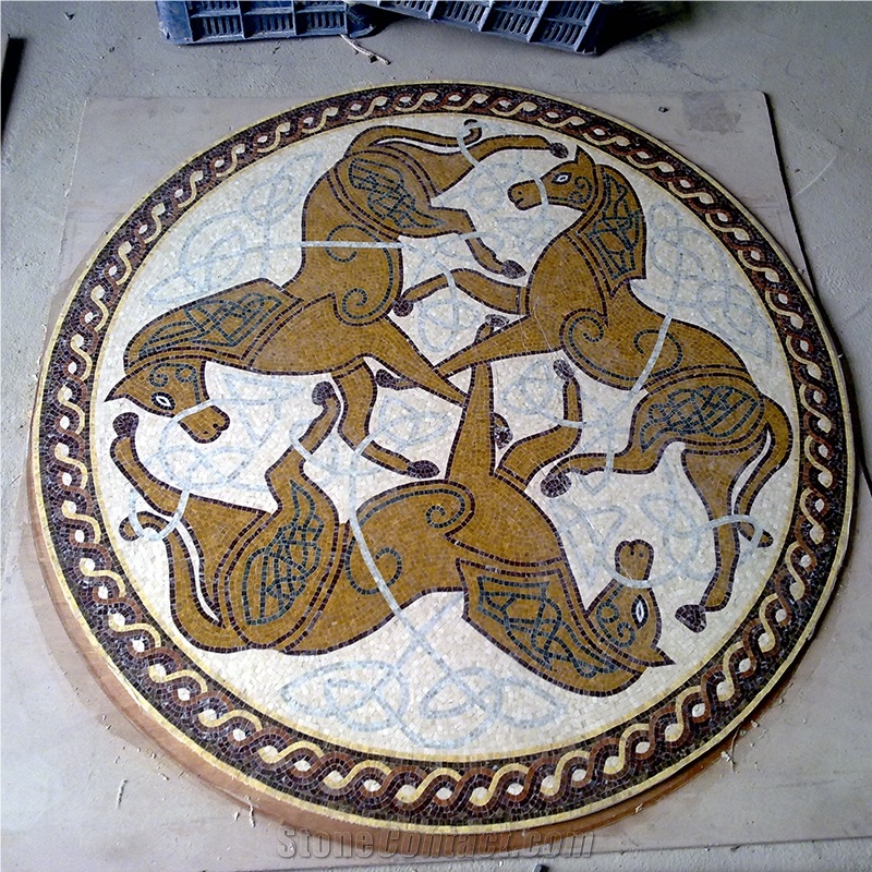 Natural Stone Round And Square Animal Mosaic Medallion