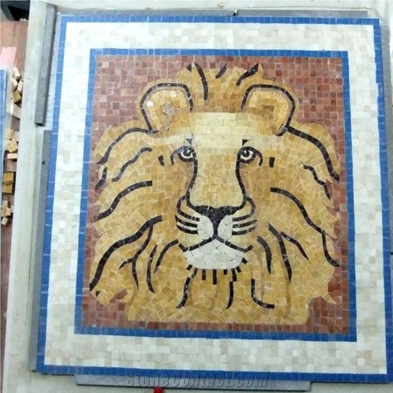 Natural Stone Round And Square Animal Mosaic Medallion