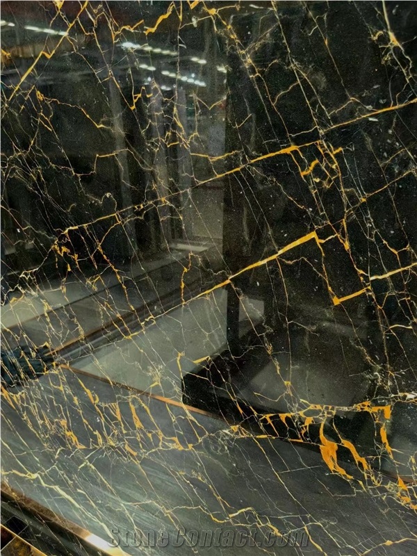 Fantasy Black Gold Flower Marble Slab Tiles