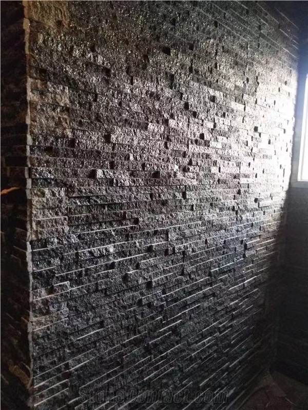 China Wall Stone Veneer Rectangular Black Split Surface