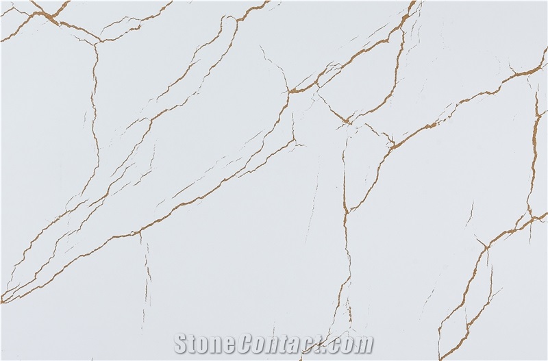Calacatta Series Quartz Stone Slab With Gold Veins