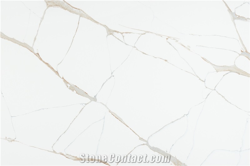 Calacatta Spur White With Brown Texture Artificial Quartz