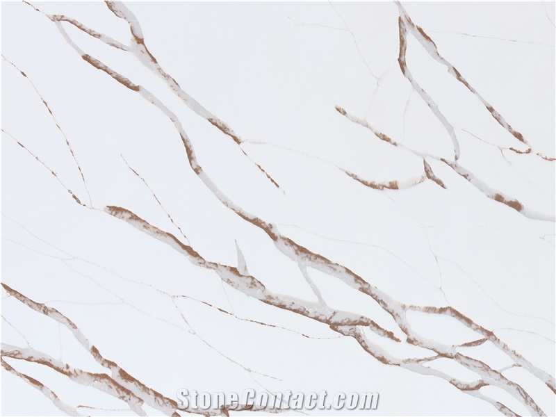 High Quality Calacatta Style Quartz Stone With Red Texture