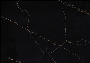 Manmade Stone Slab With Gold Veins Black Quartz Tiles