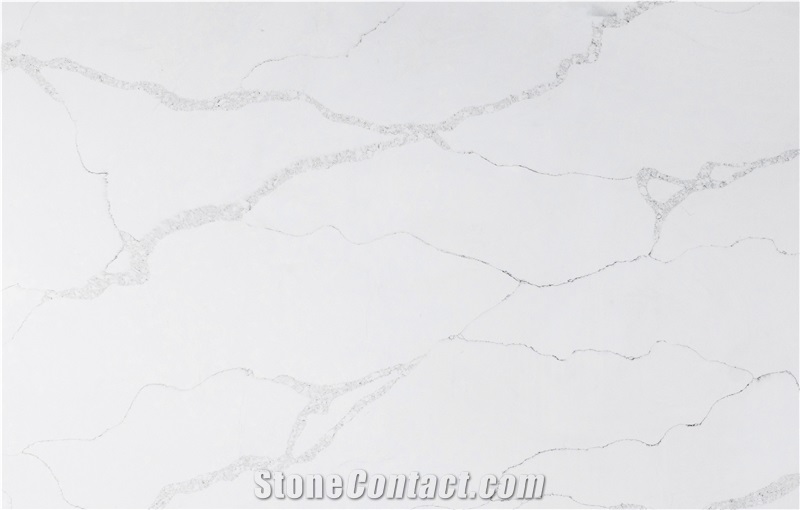 White Polished Calacatta Bianco Quartz Stone Slab AQ6029