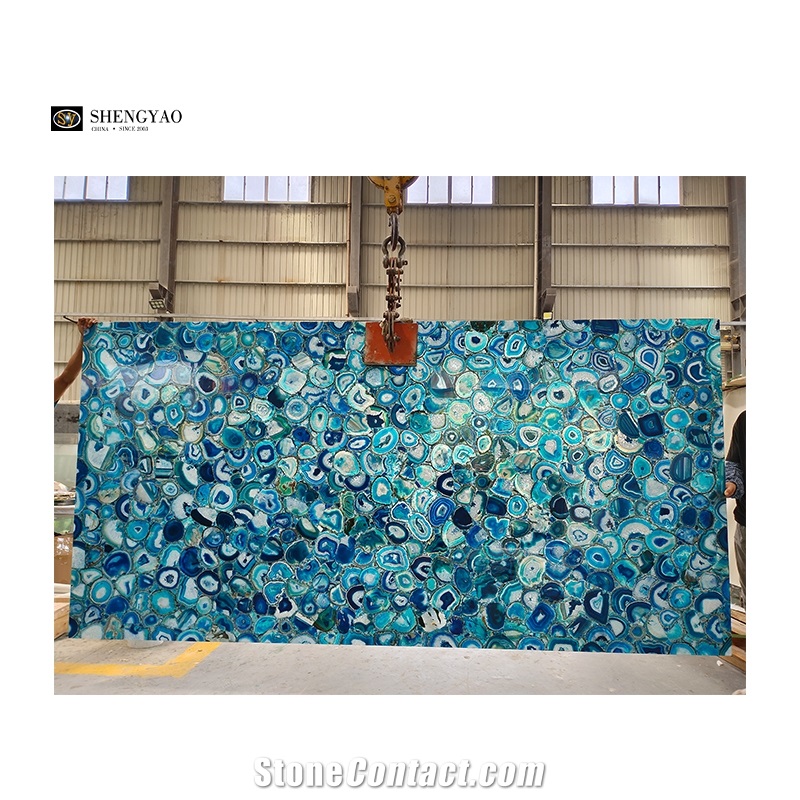 Blue Semiprecious Stone Composite Glass Agate Stone Panel