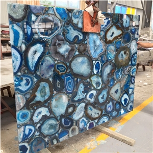 Large Solid Blue Agate Stone Geode Onyx Slabs
