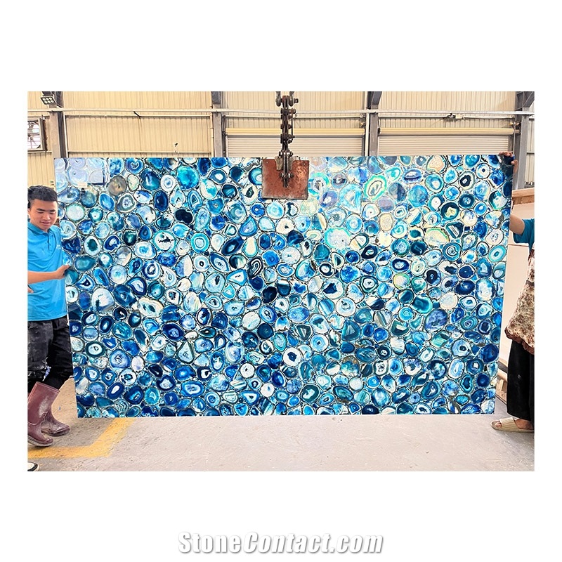 Luxury Background Wall Backlit Blue Agate Slabs