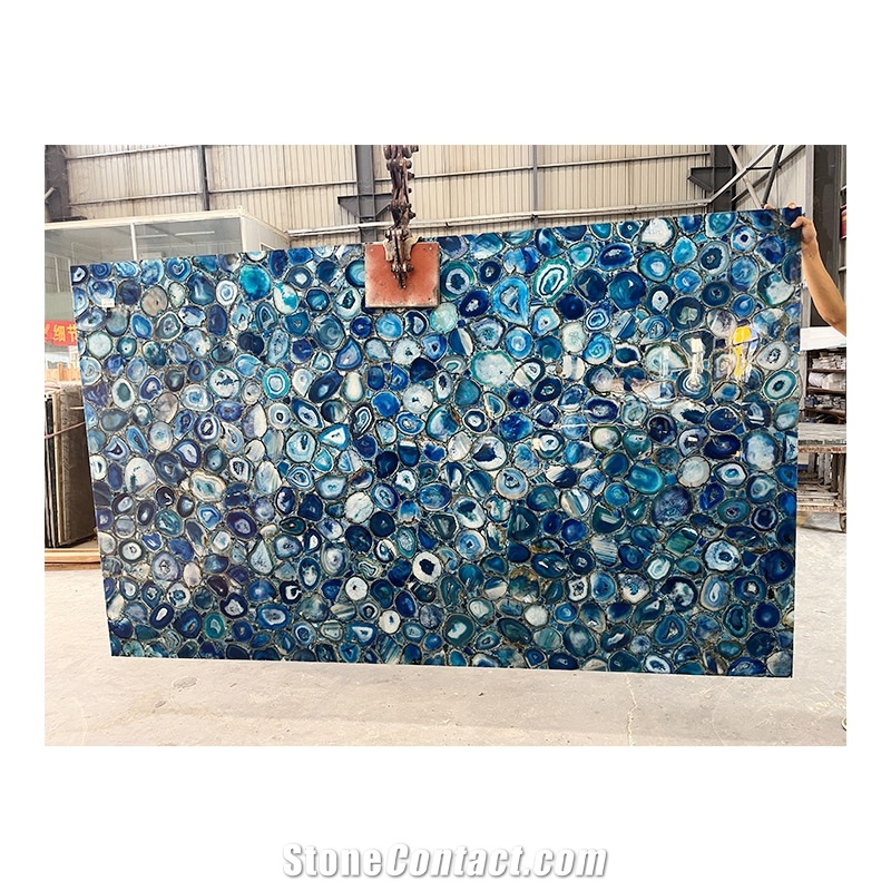 Luxury Background Wall Backlit Blue Agate Slabs
