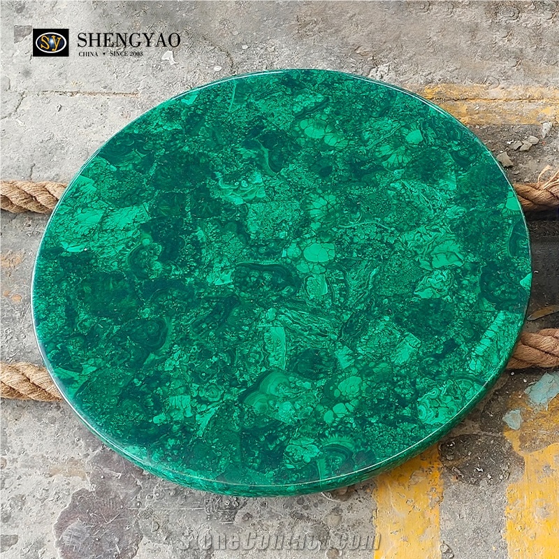 Luxury Green Malachite Semi Precious Stone Round Table Top