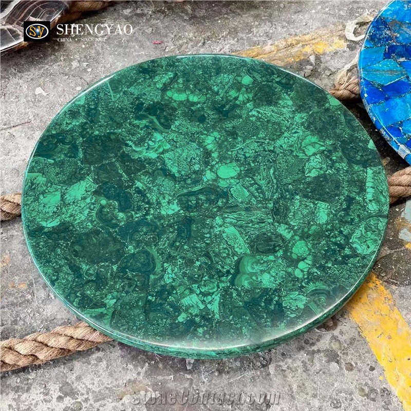 Luxury Green Malachite Semi Precious Stone Round Table Top