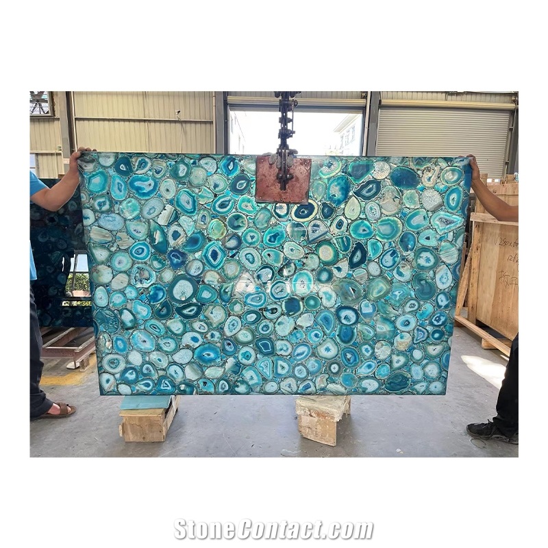 Natural Backlit Gemstone Blue Agate Stone Wall Panel