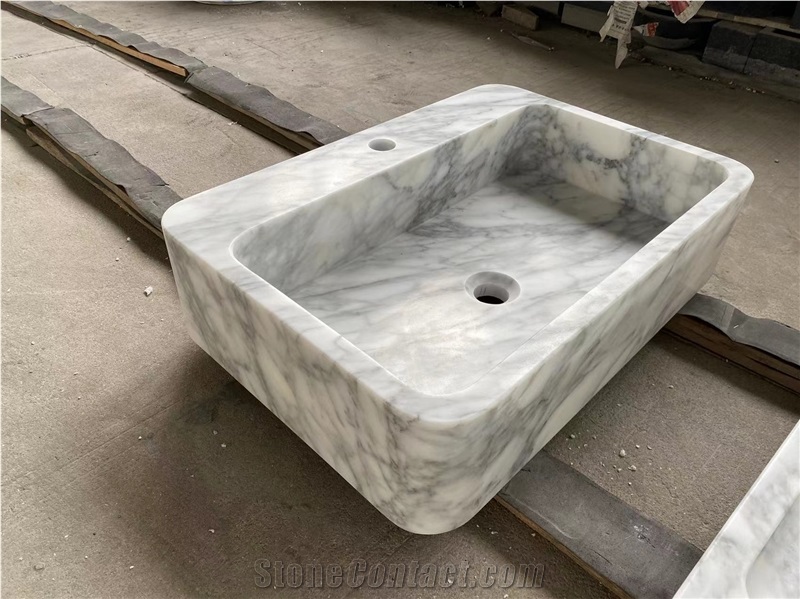 Solid Marble Wash Basin Calacatta Gold Counter Round Sink