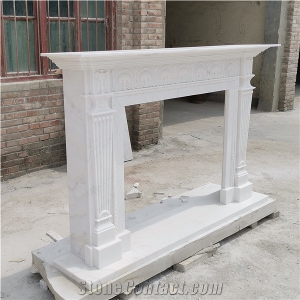 England Style White Marble Carving Fireplace Mantel