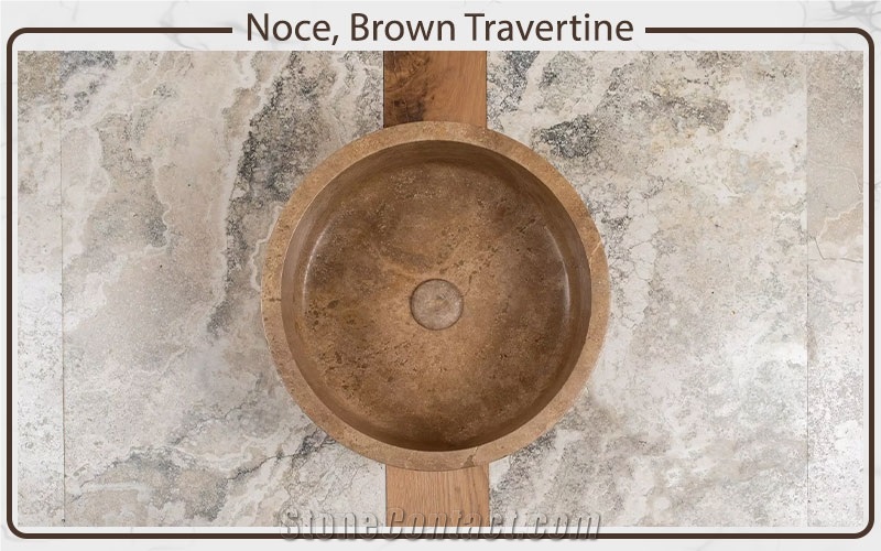 Noce, Brown Travertine Wash Sinks, Vessel Wash Basins