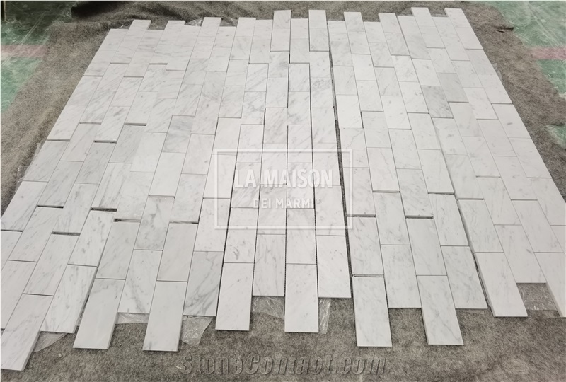 Carrara White Natural Marble Honed Brick Mosaic Wall Tiles