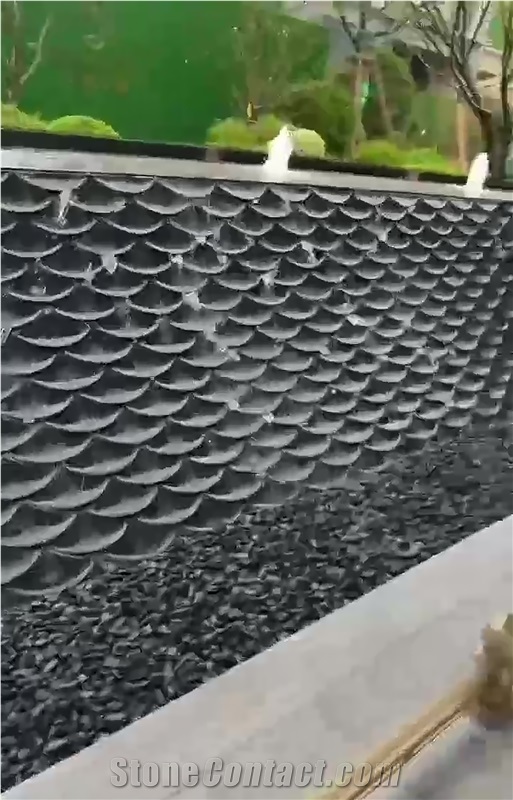 Fish Scale Angola Black Granite Water Features