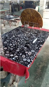 Black Agate Semiprecious Stone Slab Wall Tile
