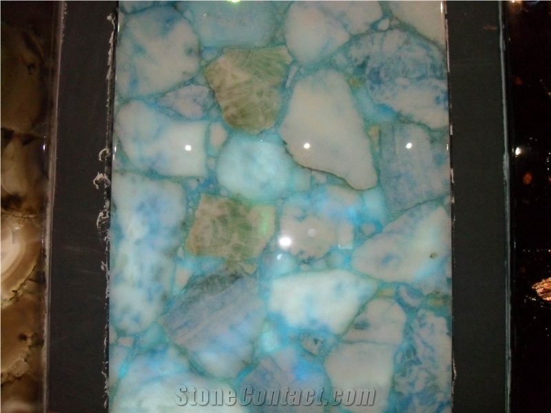 Ice Blue Agate Semiprecious Slab Wall Tile