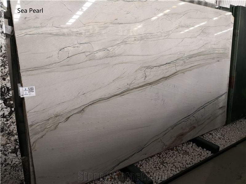 Brazil Sea Pearl White Quartzite Slab Kitchen Tile Floor