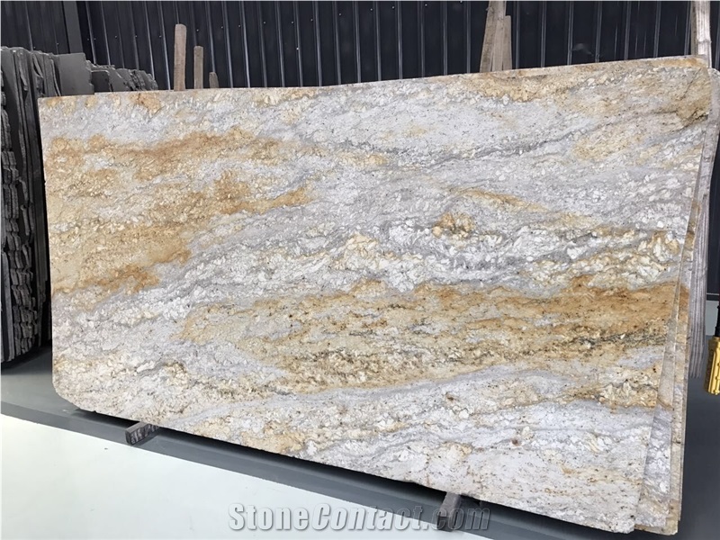 India River Gold Granite Slab Wall Kitchen Tile Floor