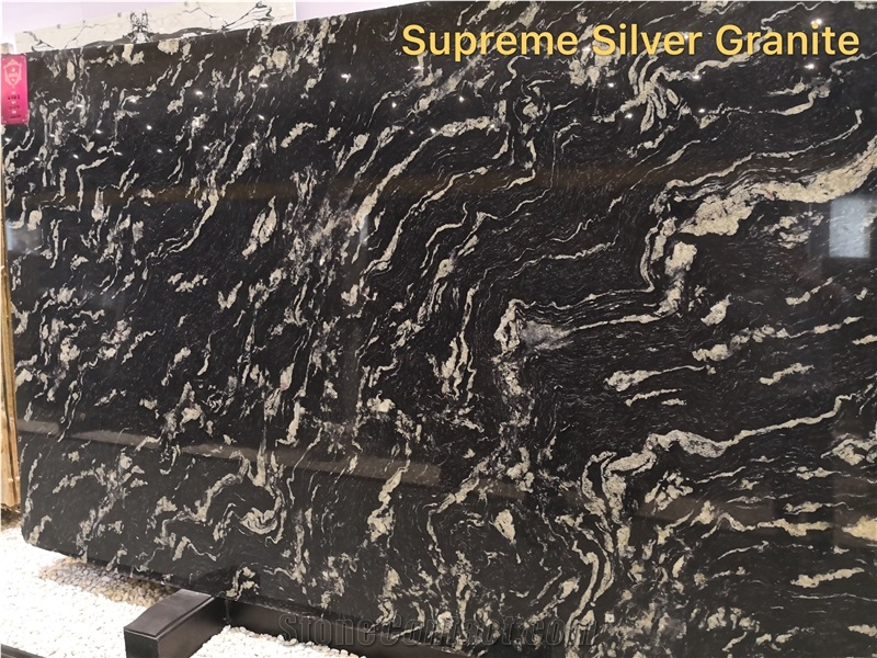 Supreme Silver Granite Brazil Black Granite Slab Kitchen Tile