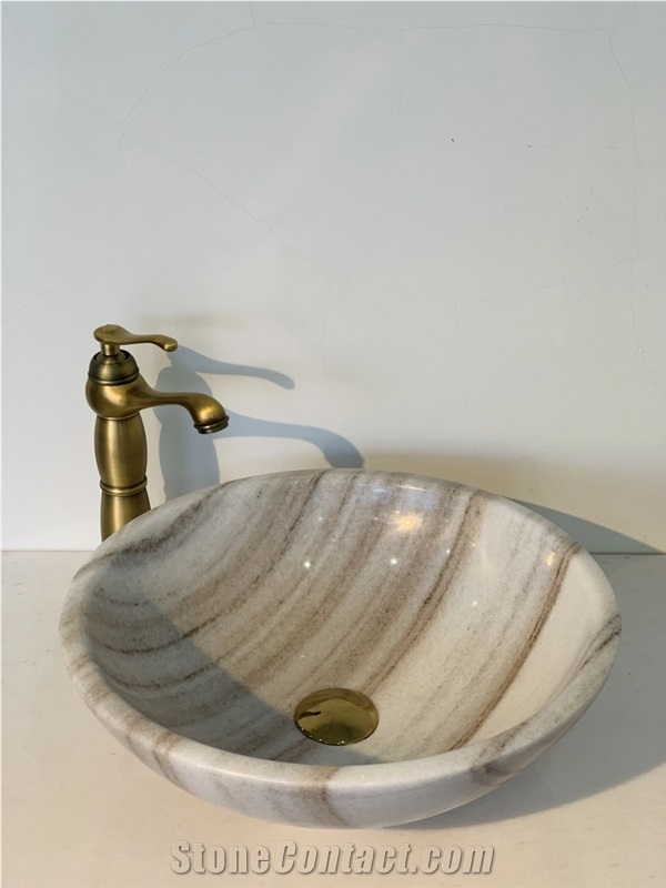 Vietnam Natural Stone Bathroom Basin - Cloudy White Vessel Sink